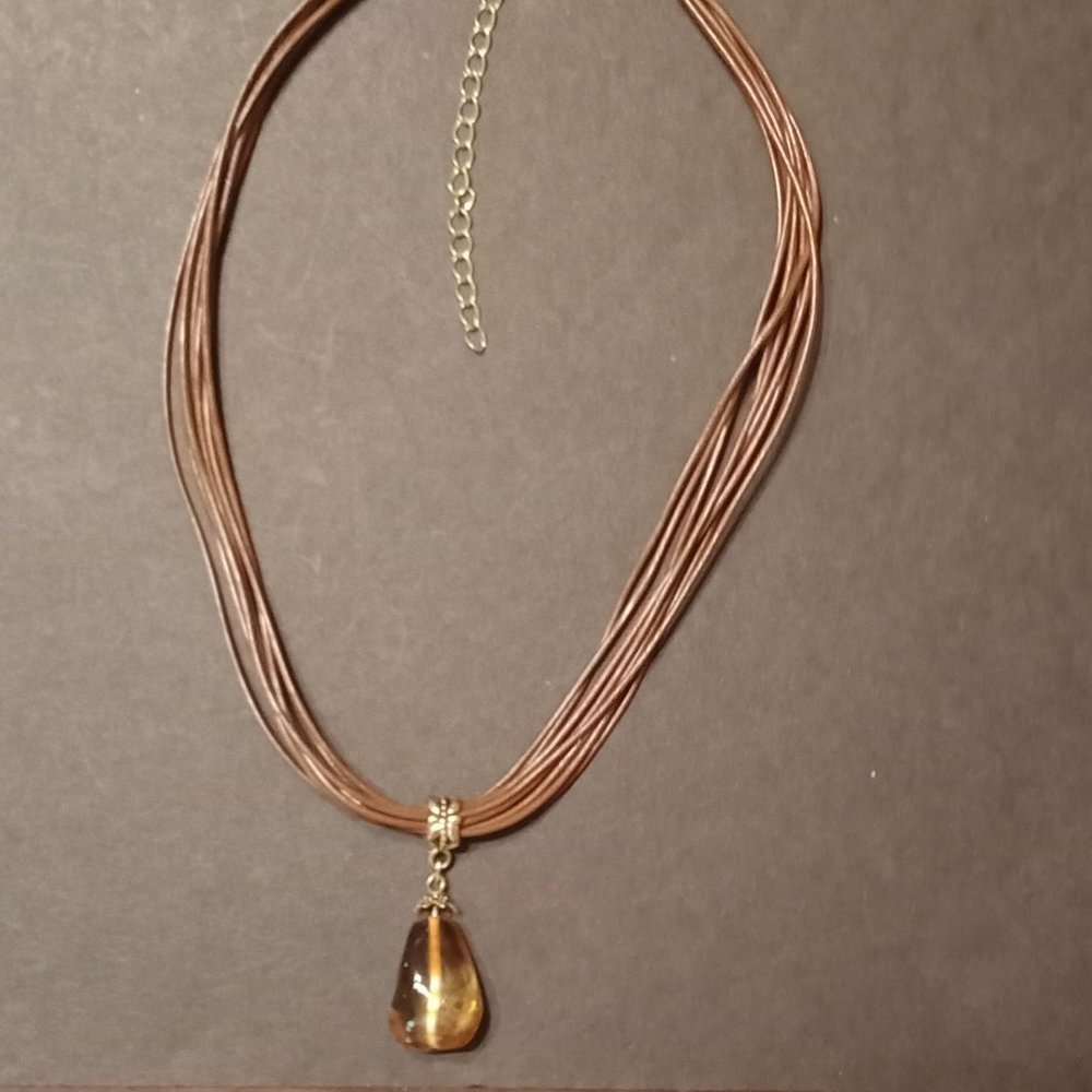 Lia Sophia Buona Sera Gold Tone Brown Multi Cord Faux Amber Crystal Necklace